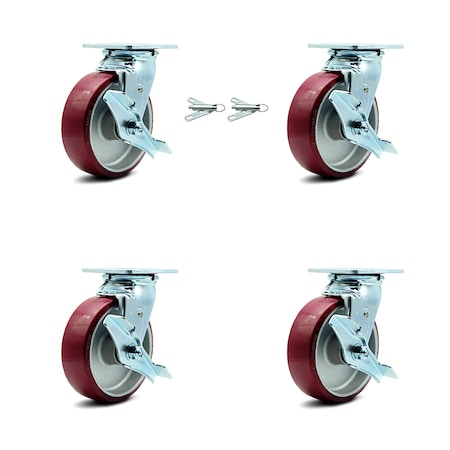 Service Caster 6 Inch Poly on Aluminum Caster Set with Ball Bearings 4 Brake 2 Swivel Lock SCC SCC-30CS620-PAB-TLB-BSL-2-TLB-2